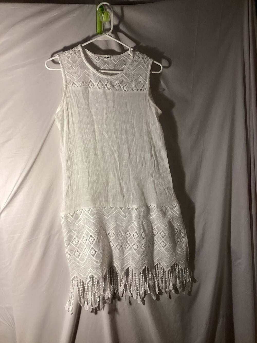Indigo Soul White Sleeveless Lace Fringe Tunic Dress Size S